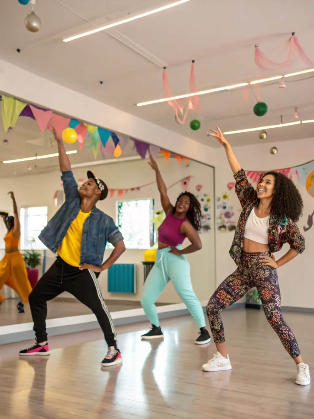 A photograph of adults engaged in a lively dance class, moving to the music with joy and energy, representing the diverse range of activities available.